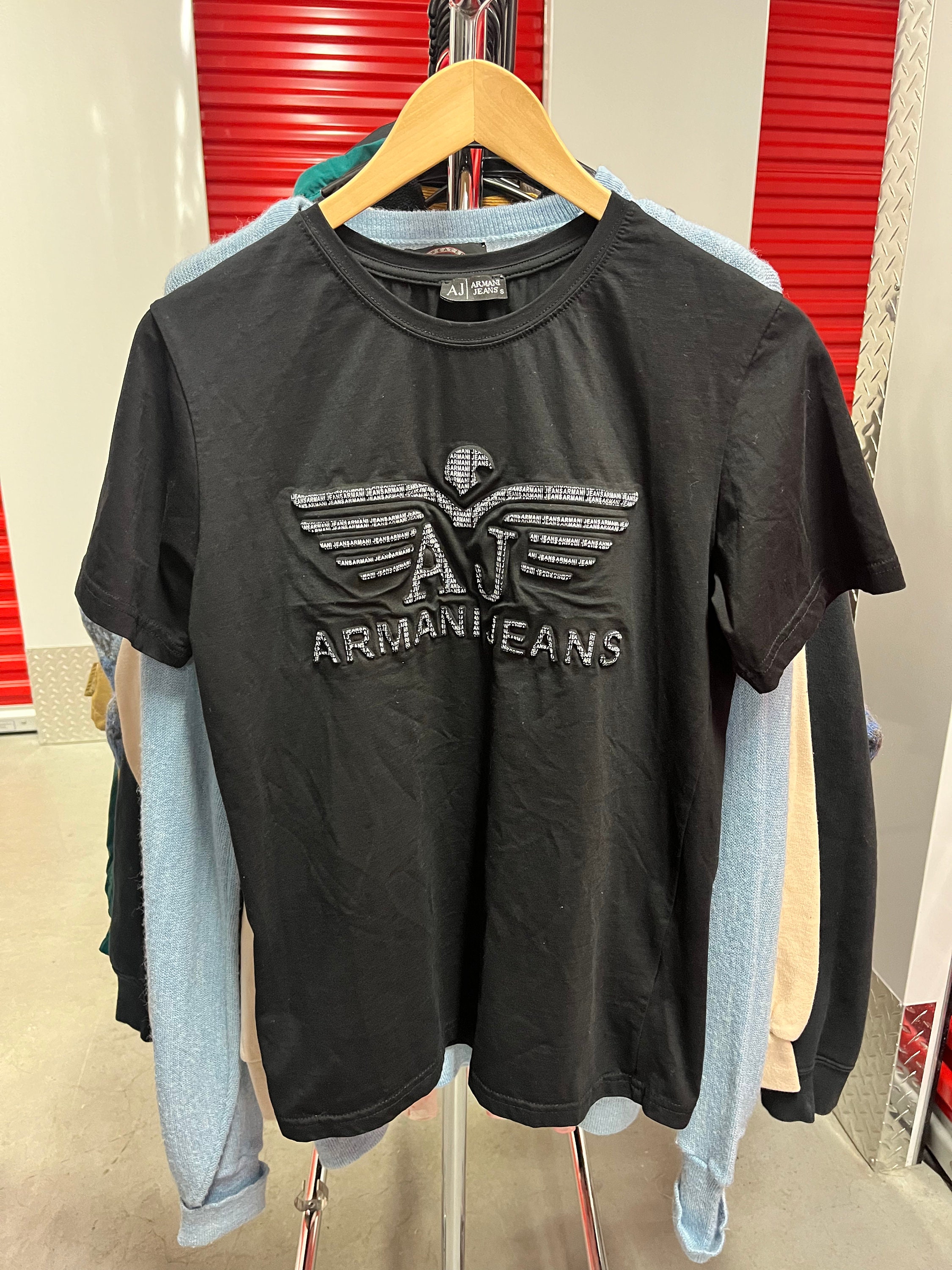 Retro Y2K Giorgio Armani Armani Jeans Puffy Logo Black T Retro Y2K Giorgio Armani Armani Jeans Puffy Logo Black T