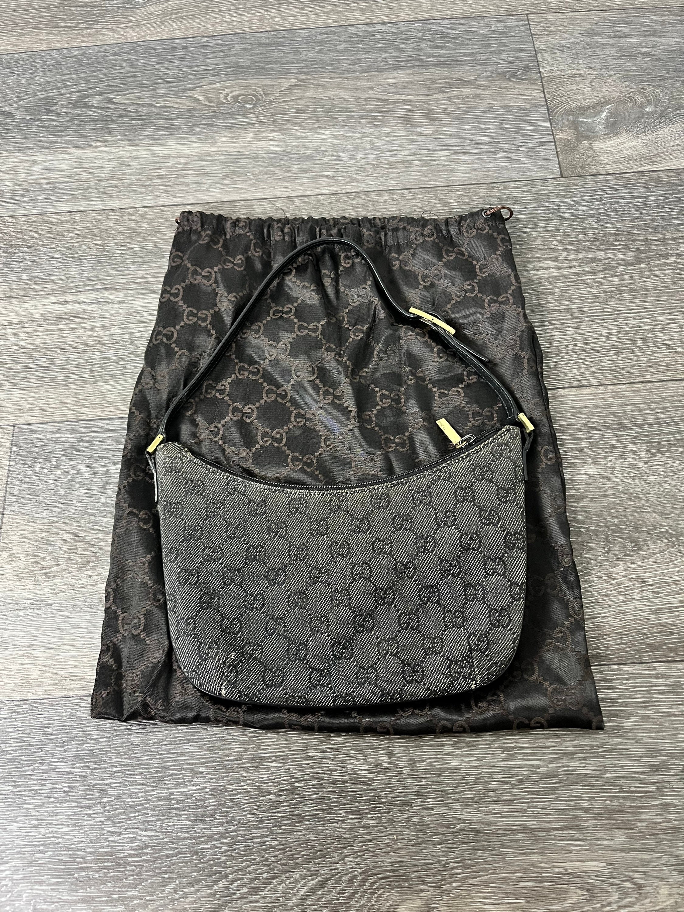 Gucci Black Monogram Suede Shoulder Bag