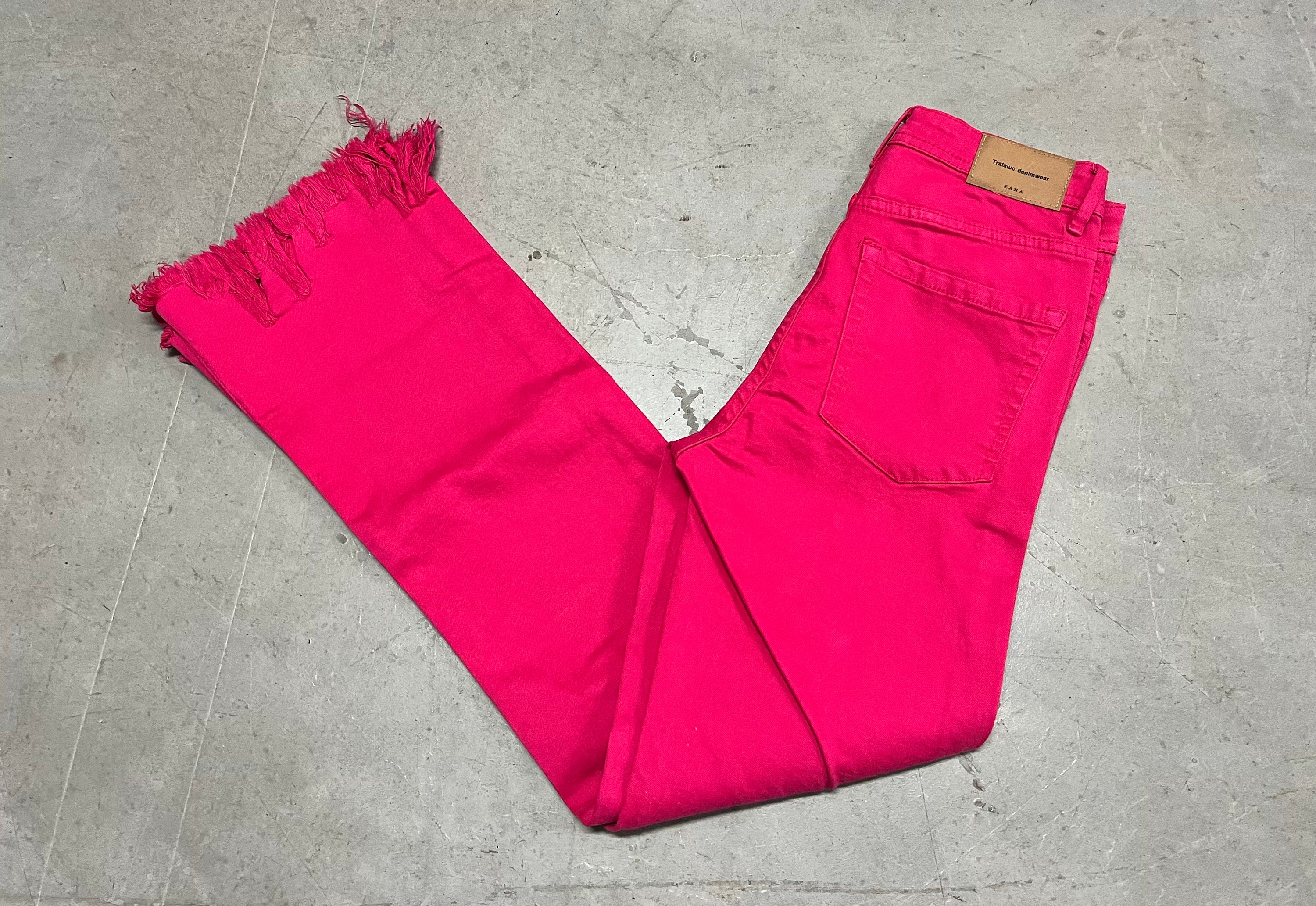 Zara Trafaluc Denimwear Hot Pink Fringed Flared Denim Jeans Women's Jeans  Size 2 - Etsy