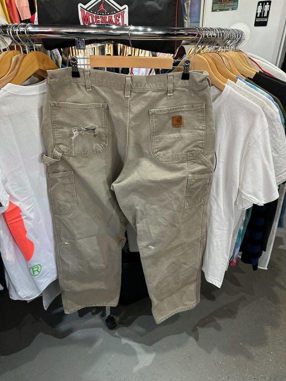 Vintage 90s Carhartt Original Dungaree Fit Beige Distressed Trousers Size 38 Etsy Canada