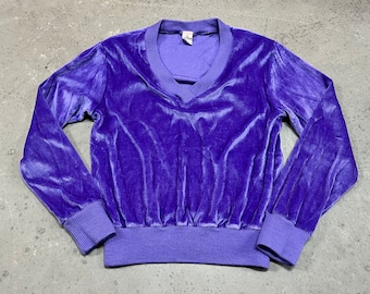 American Vintage 70s 80s Purple Velour V-neck Sweater Women’s Size Medium