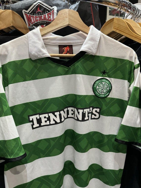 Vintage 90s Celtic Football Club Tennent s Green Striped Soccer Jersey Size L Etsy