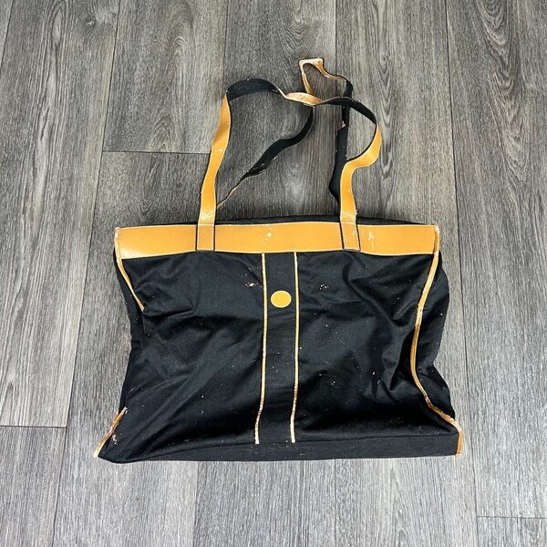 FENDI VTG 90s Black Canvas & Leather Tote Bag Fendi Shopping Bag Shoulder Bag