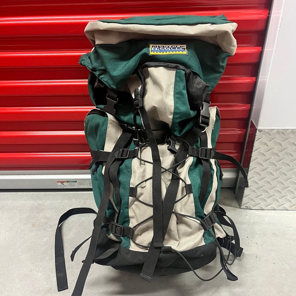 Vintage 90s Pinnacle Green Hiking Outdoors Backpack With Front Straps