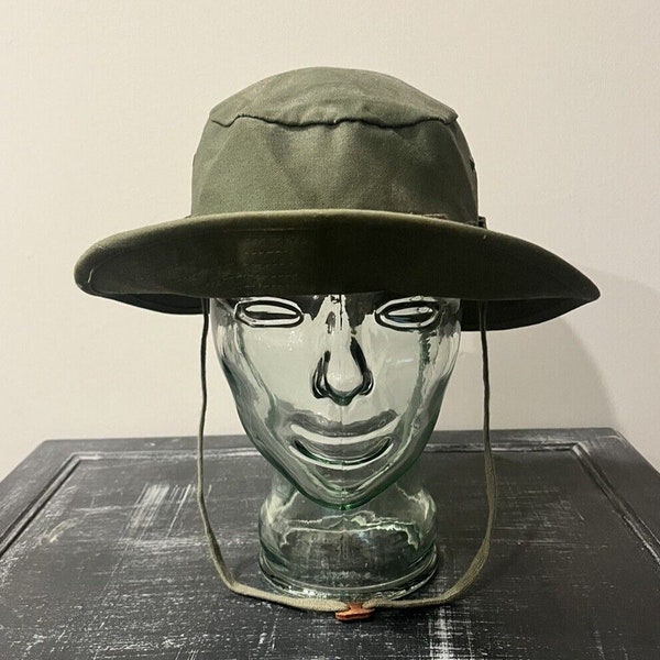 Vintage 70s 80s Green Canvas Military Bucket Hat Size Medium Made In USA