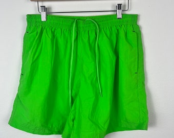 Vintage 90s Uzzi Lime Green Swim Trunk Shorts Board Shorts Size Large