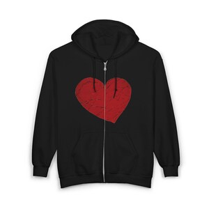 Sudadera con capucha y cremallera completa de MerchStamp Support / Corazón rojo en la parte delantera, logo en la parte trasera imagen 8