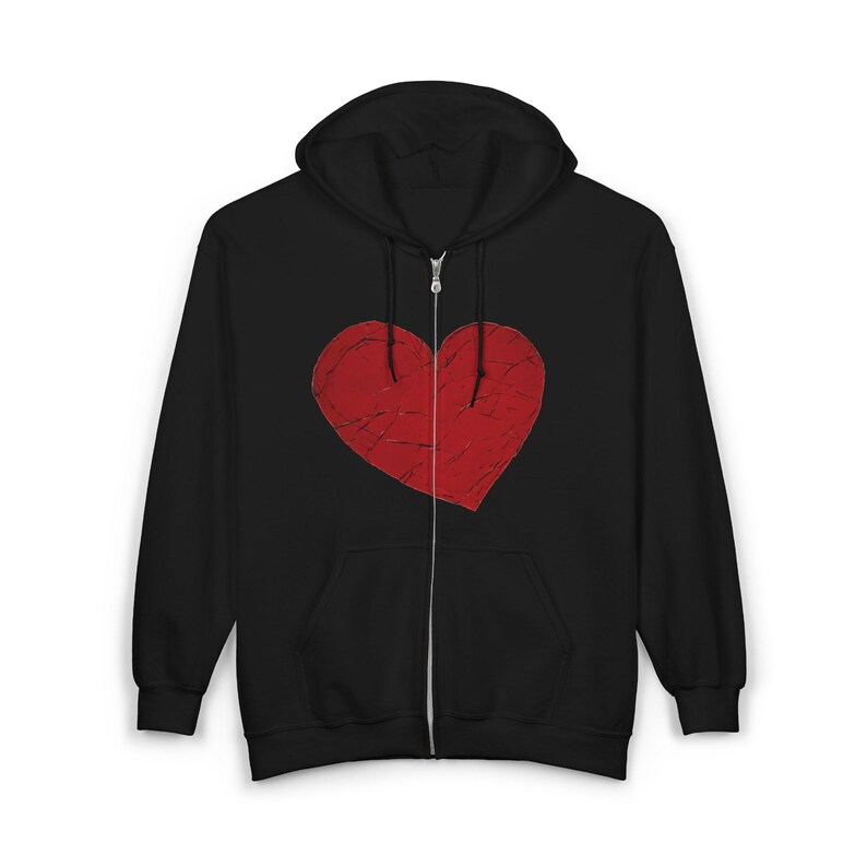 Sudadera con capucha y cremallera completa de MerchStamp Support / Corazón rojo en la parte delantera, logo en la parte trasera imagen 8