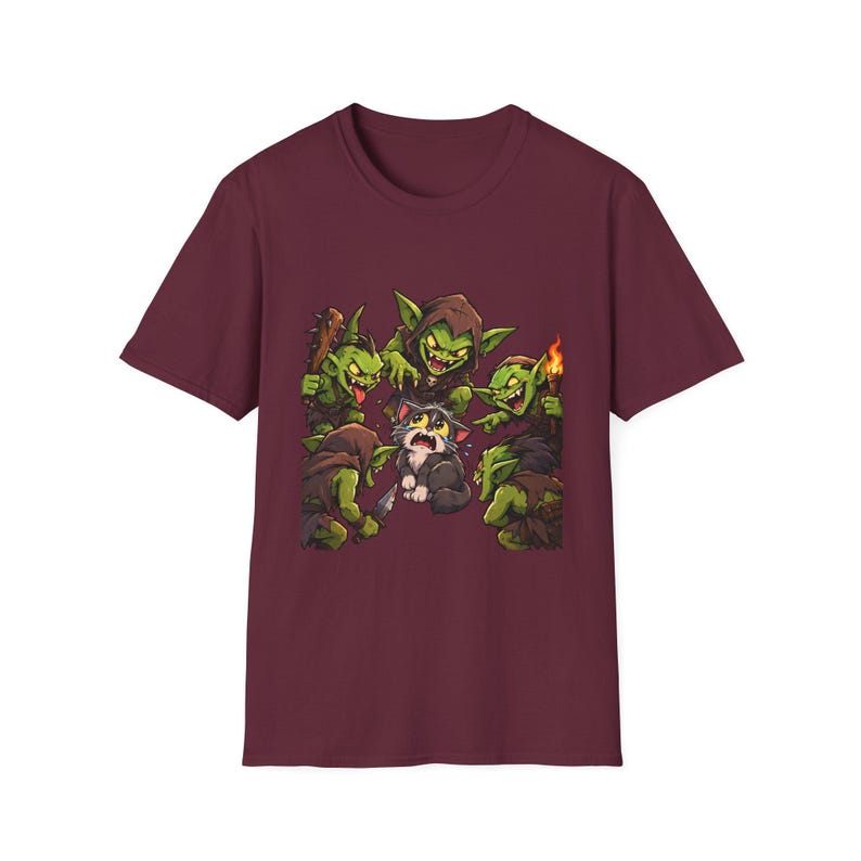 Cat Surrounded By Goblins T-Shirt | Funny Fantasy Gaming Tee | Goblin Raid immagine 2
