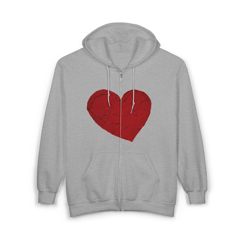 Sudadera con capucha y cremallera completa de MerchStamp Support / Corazón rojo en la parte delantera, logo en la parte trasera imagen 9