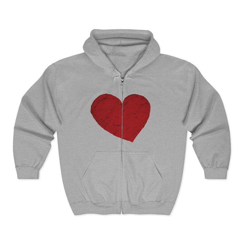 Sudadera con capucha y cremallera completa de MerchStamp Support / Corazón rojo en la parte delantera, logo en la parte trasera imagen 3