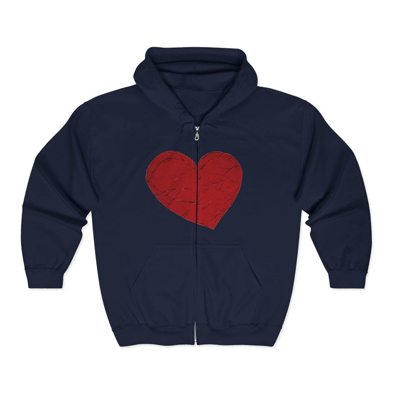 Sudadera con capucha y cremallera completa de MerchStamp Support / Corazón rojo en la parte delantera, logo en la parte trasera imagen 6