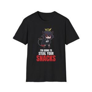 I'm Going To Steal Your Snacks T-Shirt | Chibi Devil Girl Anime Tee | Funny Snack Thief afbeelding 1