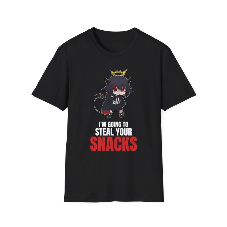 I'm Going To Steal Your Snacks T-Shirt | Chibi Devil Girl Anime Tee | Funny Snack Thief afbeelding 1