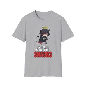 I'm Going To Steal Your Snacks T-Shirt | Chibi Devil Girl Anime Tee | Funny Snack Thief afbeelding 3