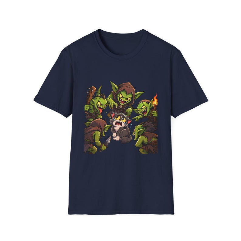 Cat Surrounded By Goblins T-Shirt | Funny Fantasy Gaming Tee | Goblin Raid immagine 7