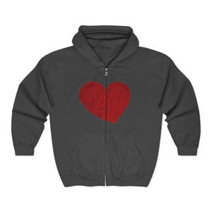 Sudadera con capucha y cremallera completa de MerchStamp Support / Corazón rojo en la parte delantera, logo en la parte trasera imagen 5