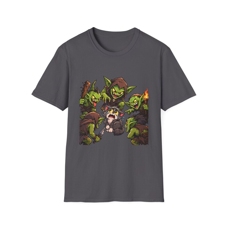 Cat Surrounded By Goblins T-Shirt | Funny Fantasy Gaming Tee | Goblin Raid immagine 6