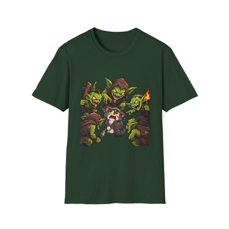 Cat Surrounded By Goblins T-Shirt | Funny Fantasy Gaming Tee | Goblin Raid immagine 4
