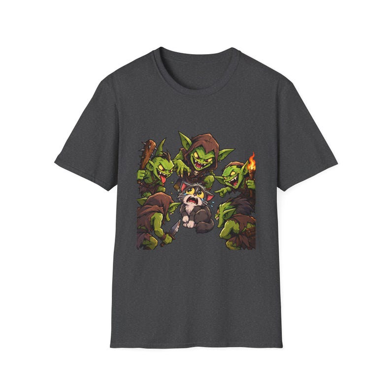 Cat Surrounded By Goblins T-Shirt | Funny Fantasy Gaming Tee | Goblin Raid immagine 5