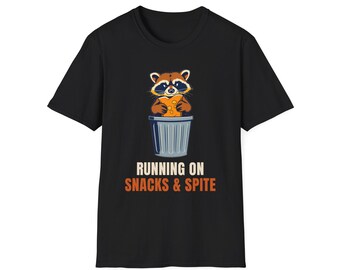 Running On Snacks and Spite Raccoon T-Shirt, Funny Trash Panda Tee