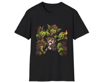 Cat Surrounded By Goblins T-Shirt | Funny Fantasy Gaming Tee | Goblin Raid
