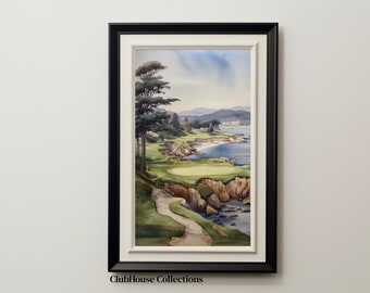 Coastal Par Three Golf Art Print - Watercolor Golf Course Painting - Printable Golf Art - Digital Download