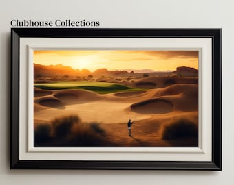 Warm Desert Sunset Golf Art Print - Golf Course Painting - Golf Course Art - Printable Golf Art - Digital Download