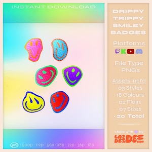 Retro Trippy Smiley Sub Badges: KICK, Twitch, YouTube & More