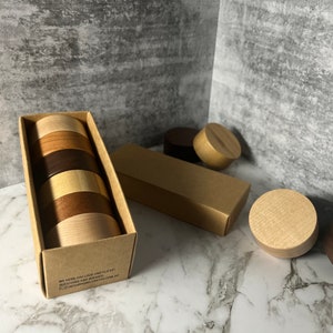 Luxury custom wooden lid in 3pk, 6pk to suit 4oz 120ml glass herb and spice jar, Maple, Bamboo, Cherry, Sapele, Walnut