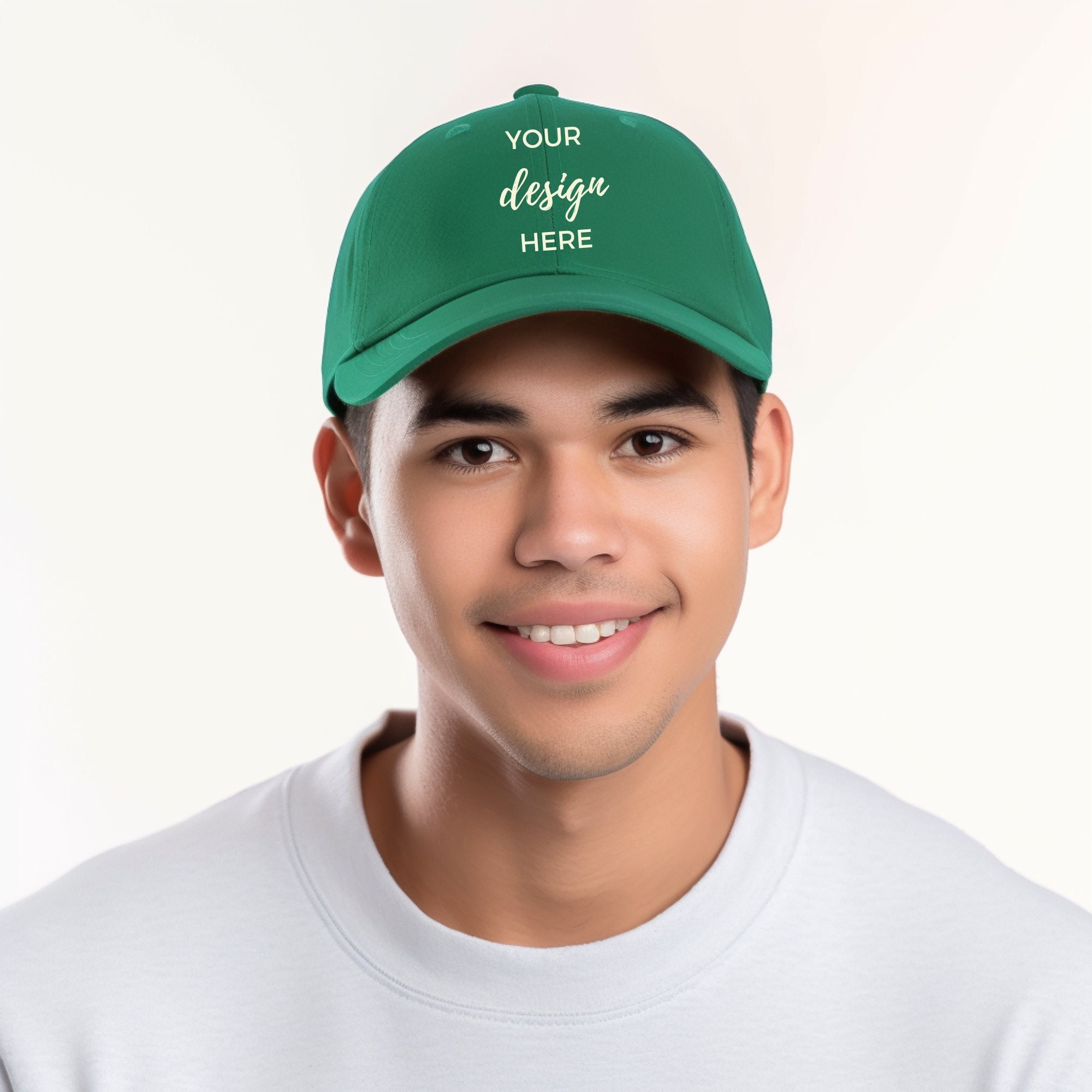 Dark Green Baseball Hat Mockup Young Multicultural Man Etsy