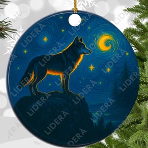 Majestic Wolf Ornament – Midnight Forest Scene - Christmas ornament for Wolf Lover, Personalized