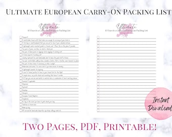Packing for Europe Printable,  Carry-on Packing List, Travel Planner Printable, Printable Travel Planner, What to Wear Europe Spring 2023