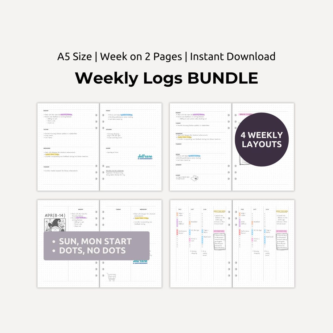 A5 Weekly Planner Inserts Bundle: Dotted & Undotted (digital Download ...