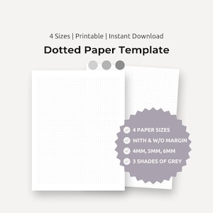 Carta a griglia a punti stampabile / Carta per Bullet Journal / A4, A5, Lettera, Mezza lettera / Spaziatura griglia 4 mm, 5 mm, 6 mm / Punti grigio chiaro, medio, scuro