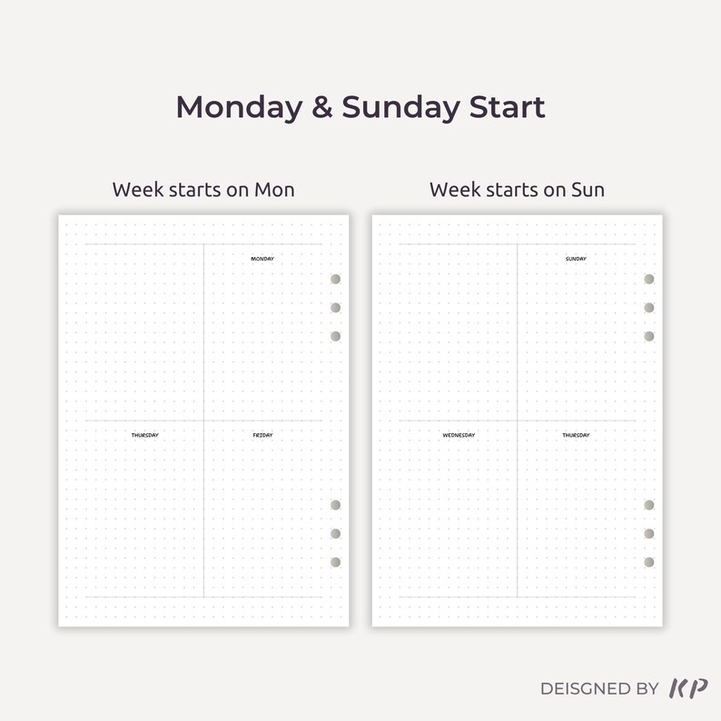 minimalist week on 2 pages A5 bullet planner inserts