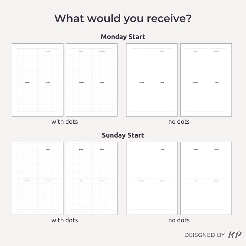 minimalist week on 2 pages A5 bullet planner inserts