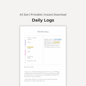 Daily Page Bullet Printable Journal Template, Daily To Do List A5 Inserts, Task Planner, Day Schedule Planner Time Blocking Daily Reflection