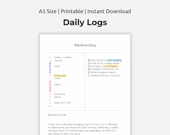 Daily Log Printable: A5 Journal Template, Time Blocking (PDF)