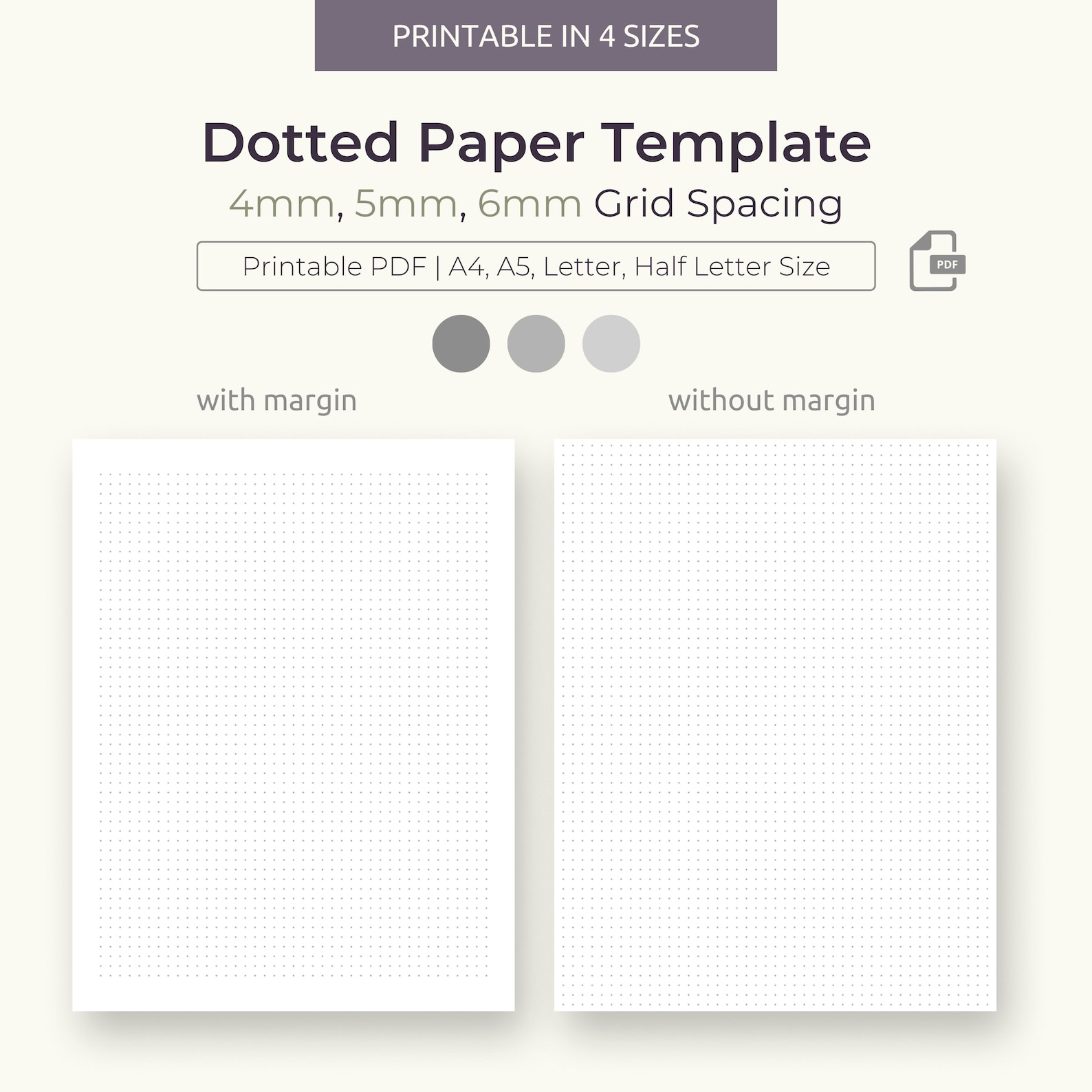 Printable Dot Grid Paper Bullet Journal Paper A4, A5, Letter, Half