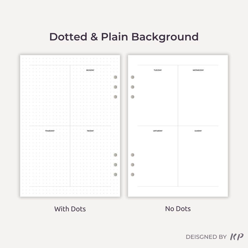 minimalist week on 2 pages A5 bullet planner inserts
