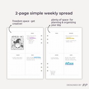 minimalist week on 2 pages A5 bullet planner inserts