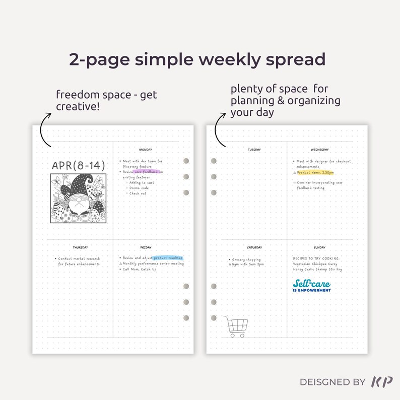 minimalist week on 2 pages A5 bullet planner inserts