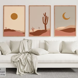 Southwest Desert Landscape Print Set: Minimalist Cactus Art (Digital Download)