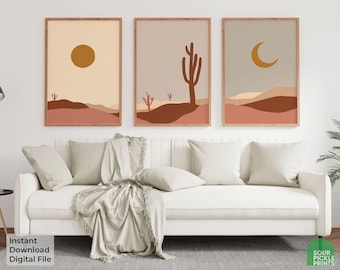 Southwest Desert Landscape Print Set: Minimalist Cactus Art (Digital Download)