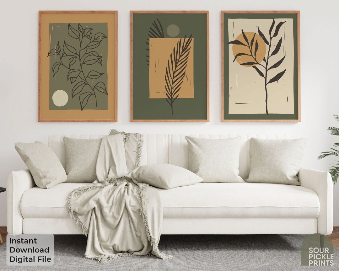 Boho Wall Art Set of 3 - Minimalist Botanical Prints in Earthy Tones ...