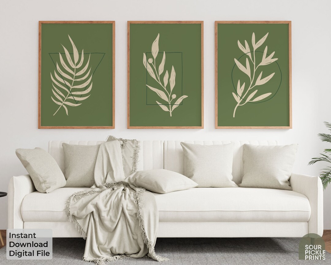 Botanical Wall Art Set – Sage Green Plant Prints for Boho and Neutral ...