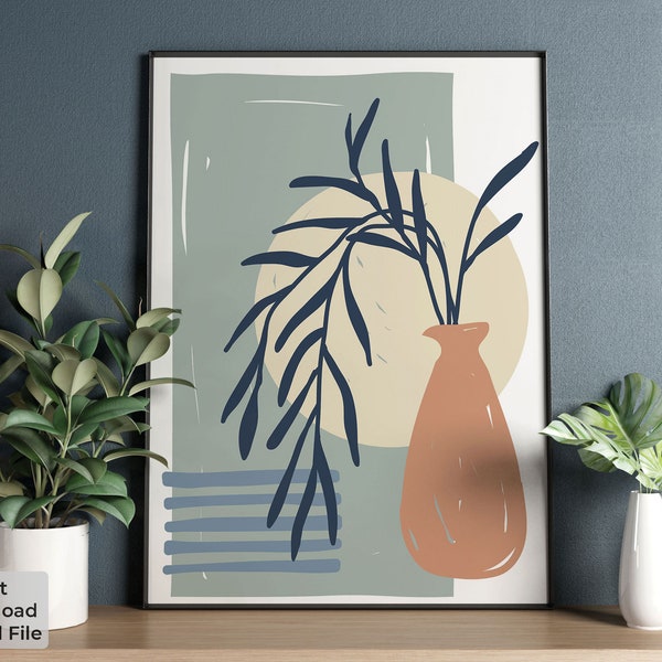 Sage Green Botanical Wall Art - Mediterranean Plant Print - Warm Earth Tones - Living room decor - Instant Download