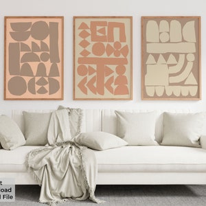 Set of 3 Abstract Wall Art: Large Printable Posters - Minimalist design - Earthy pastel colour palette - instant digital download