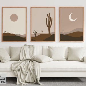 desert landscape wall art set of 3, earthy autumn colours, southwestern chic home decor, instant digital download